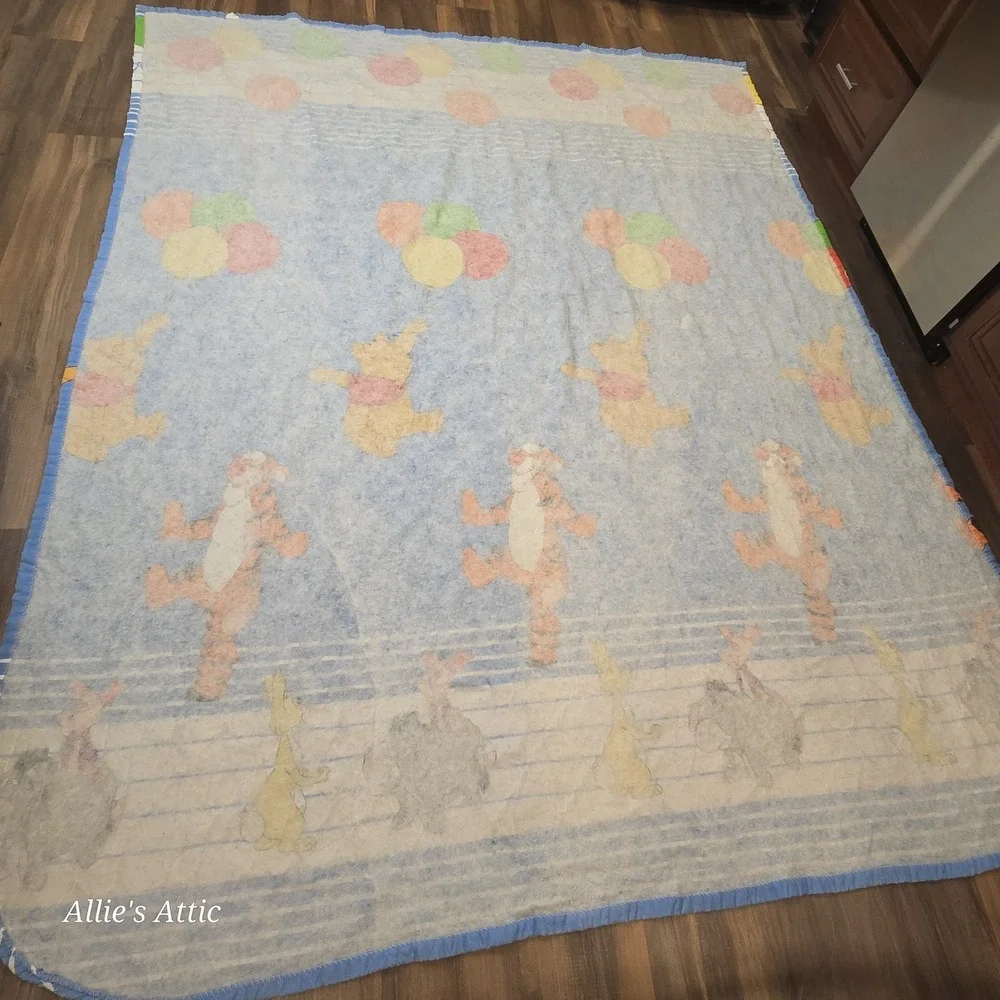 Vintage Winnie The Pooh Blanket Quilt Baby King Size Blue Tigger Duvet Cover